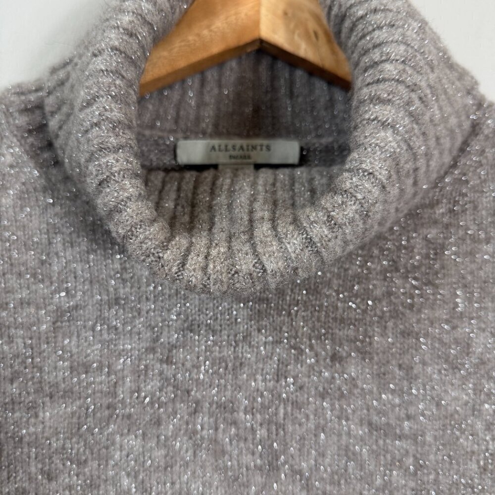All Saints Wool Turtleneck Sweater Pullover Women's Small Gray Silver Soft NWOT - Picture 6 of 13